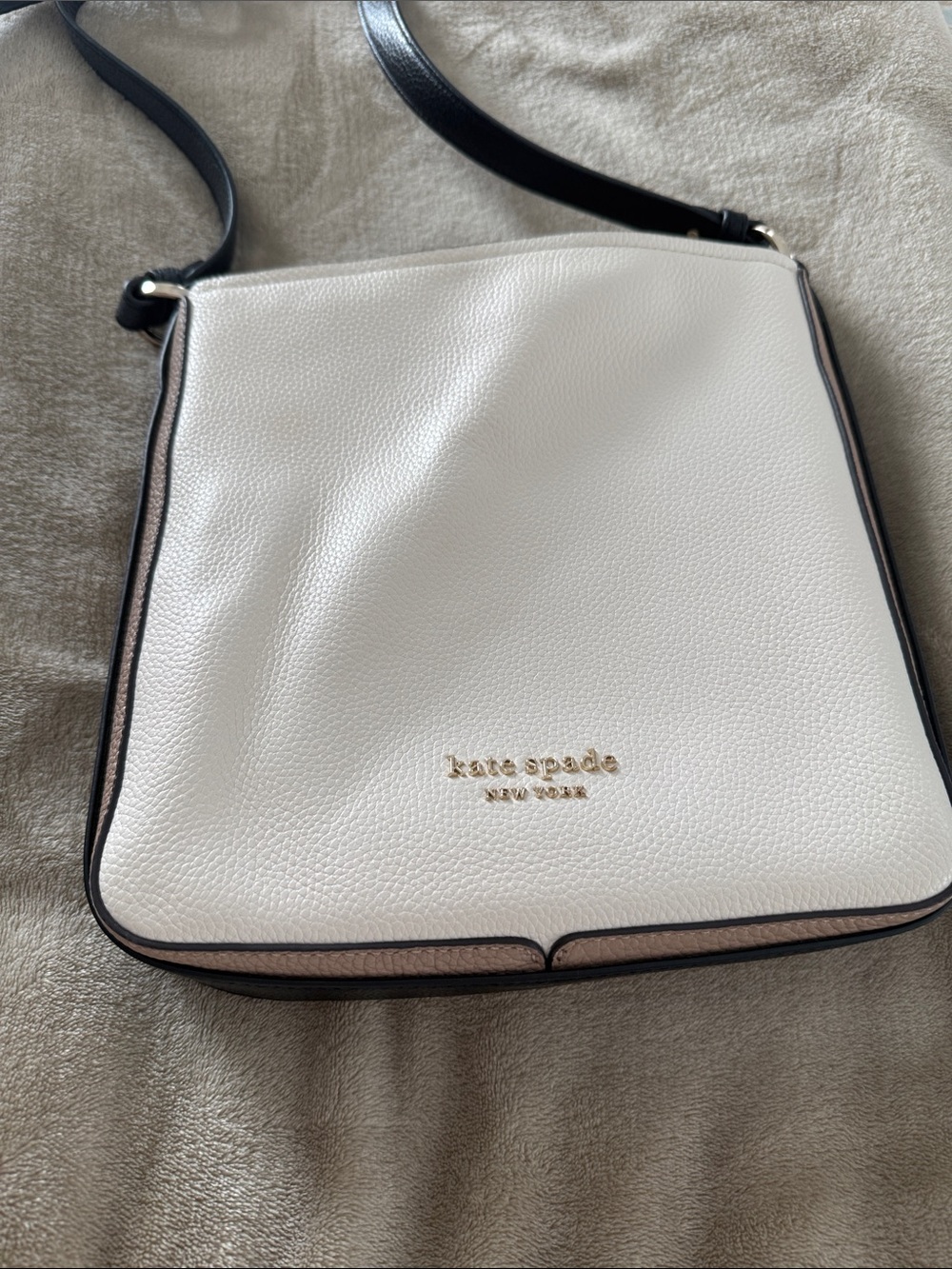 kate spade White Pebbled Leather Crossbody with Black Trim